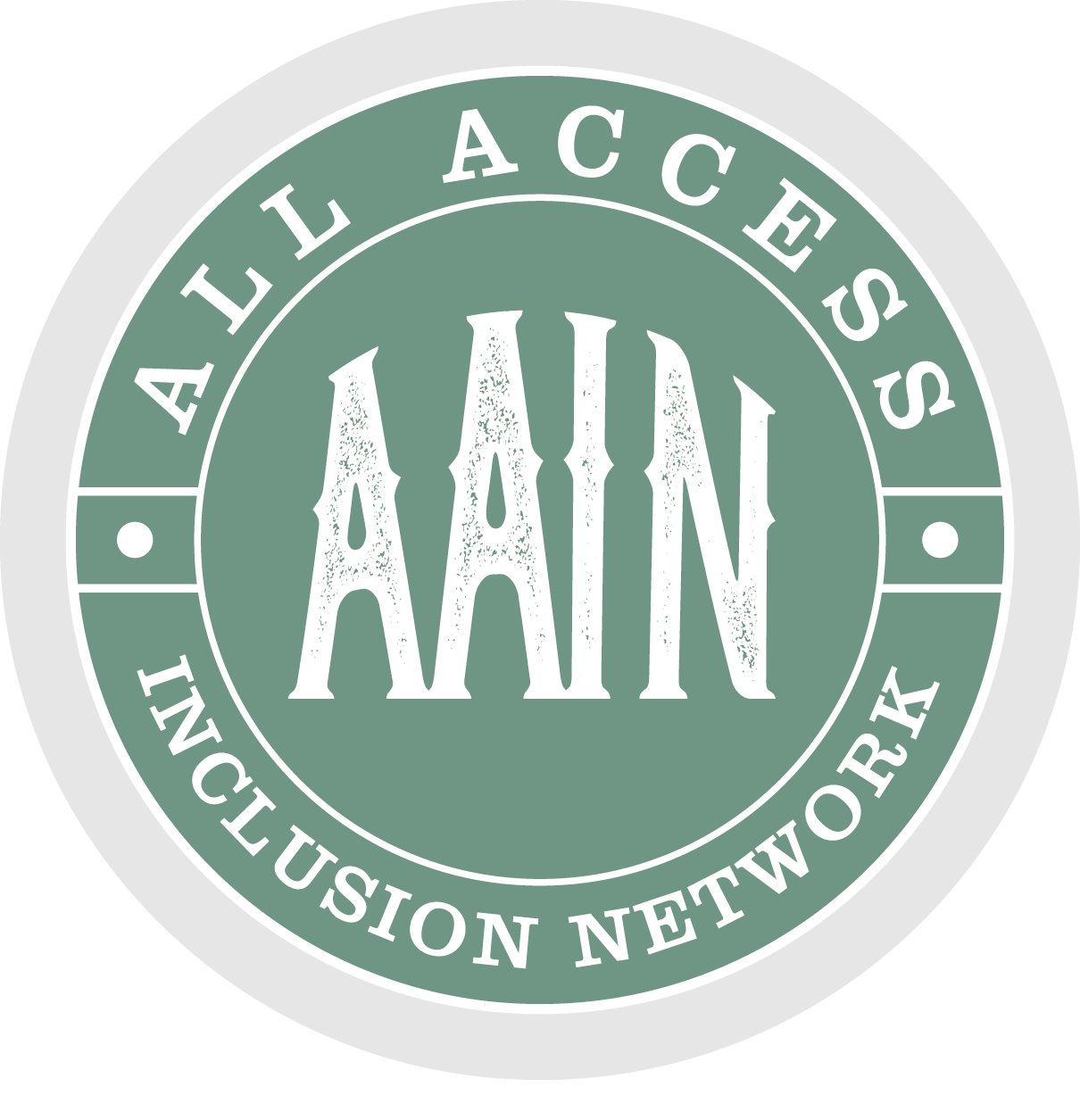 All Access Inclusion Network AAIN in white letters on green circle background